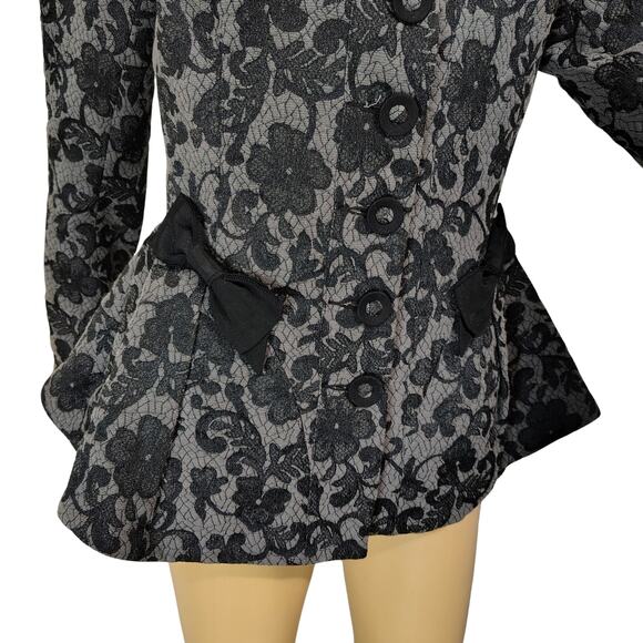 Betsey Johnson Floral Jacket Brocade Runway Peplum Ribbon Fit Flare Size 6 - Picture 4 of 9
